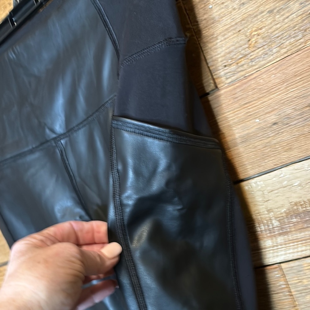 Athleta Gleam Chaturanga Black Faux Leather Leggings - Picture 9 of 9